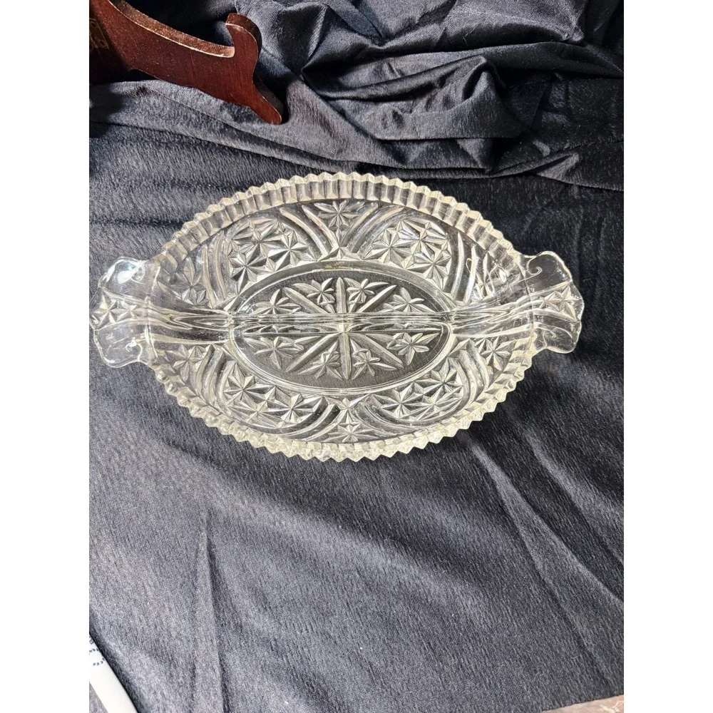 Vintage Anchor Hocking Stars And Bars Glass Relish Serving Tray Plate MCM (2819)